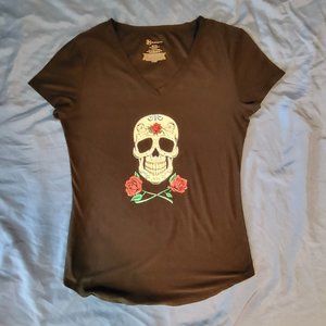 Sugar Skull T-shirt by No Boundaries Black Skull Roses Juniors Size Medium 7-9